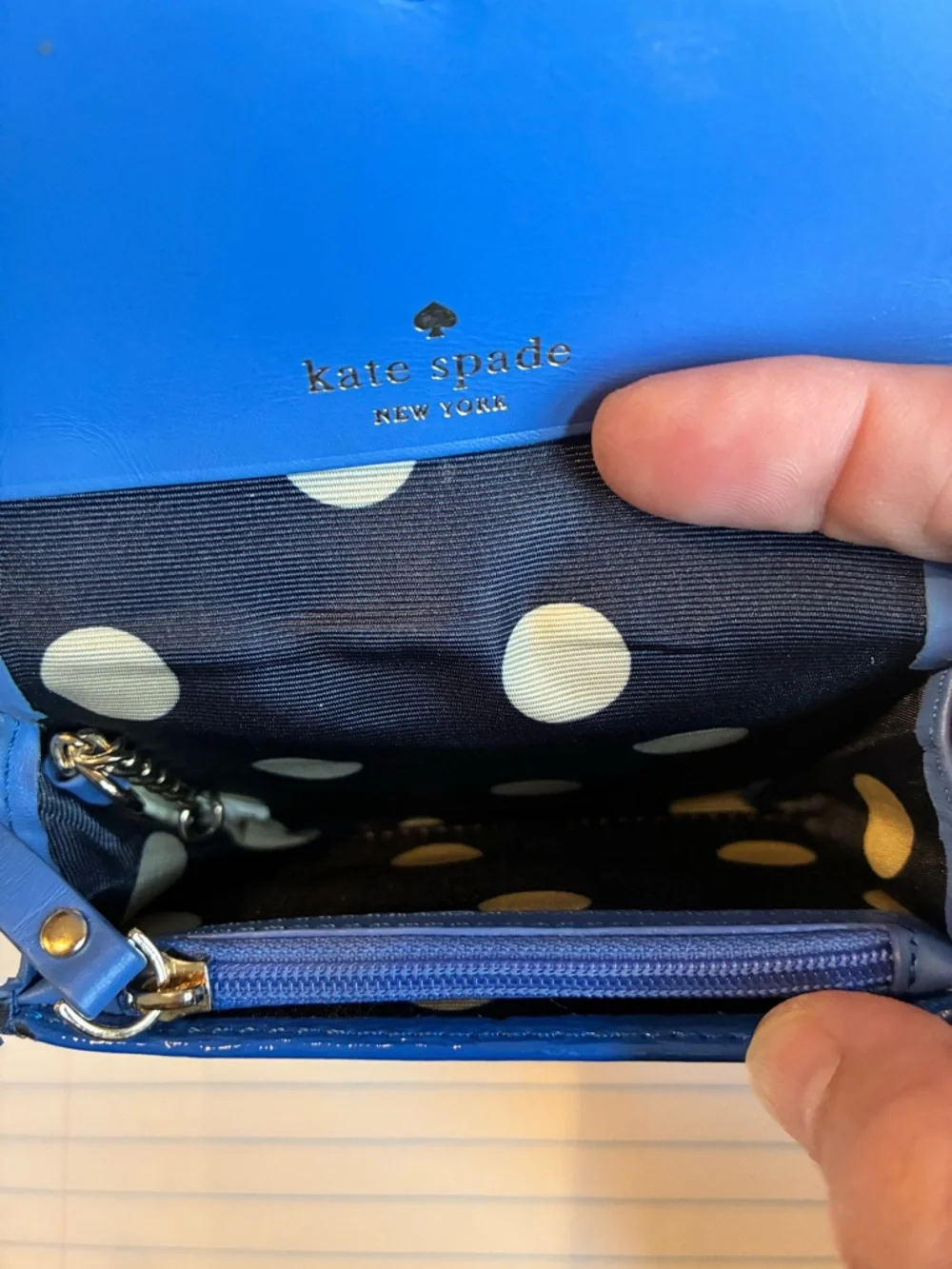 kate spade Patent Leather Electric Blue Wallet with Gold Logo - Picture 5 of 6